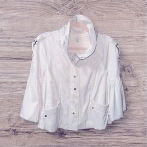 Cache White 3/4 Balloon Sleeve Full Zip Snap Jacket, Size‎ M